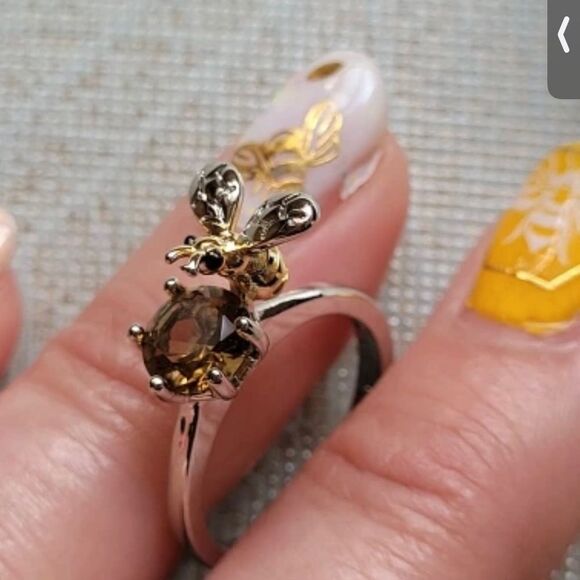 New Cite Delicate Bee Holding Zircon Silver Open Ring - Picture 3 of 10